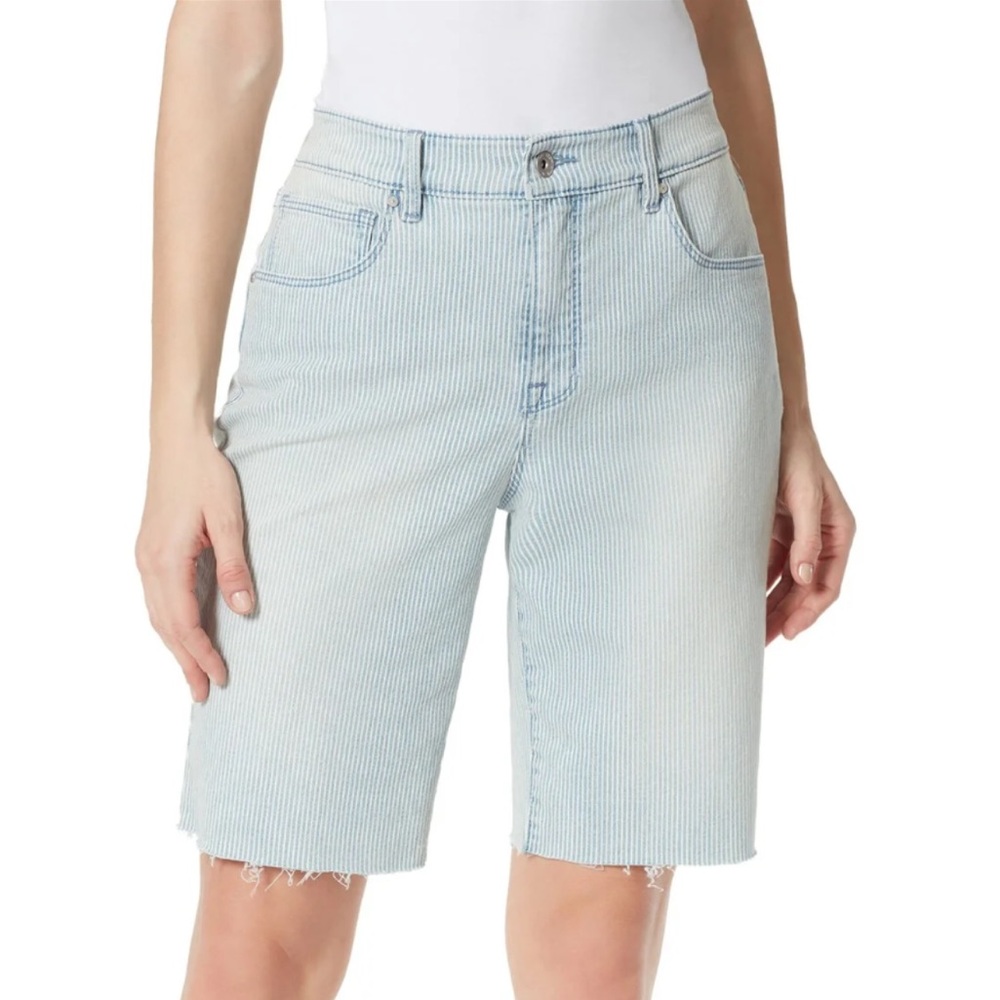 Anne Klein Pinstripe Garden Cut Off Jean Shorts, Sz 4